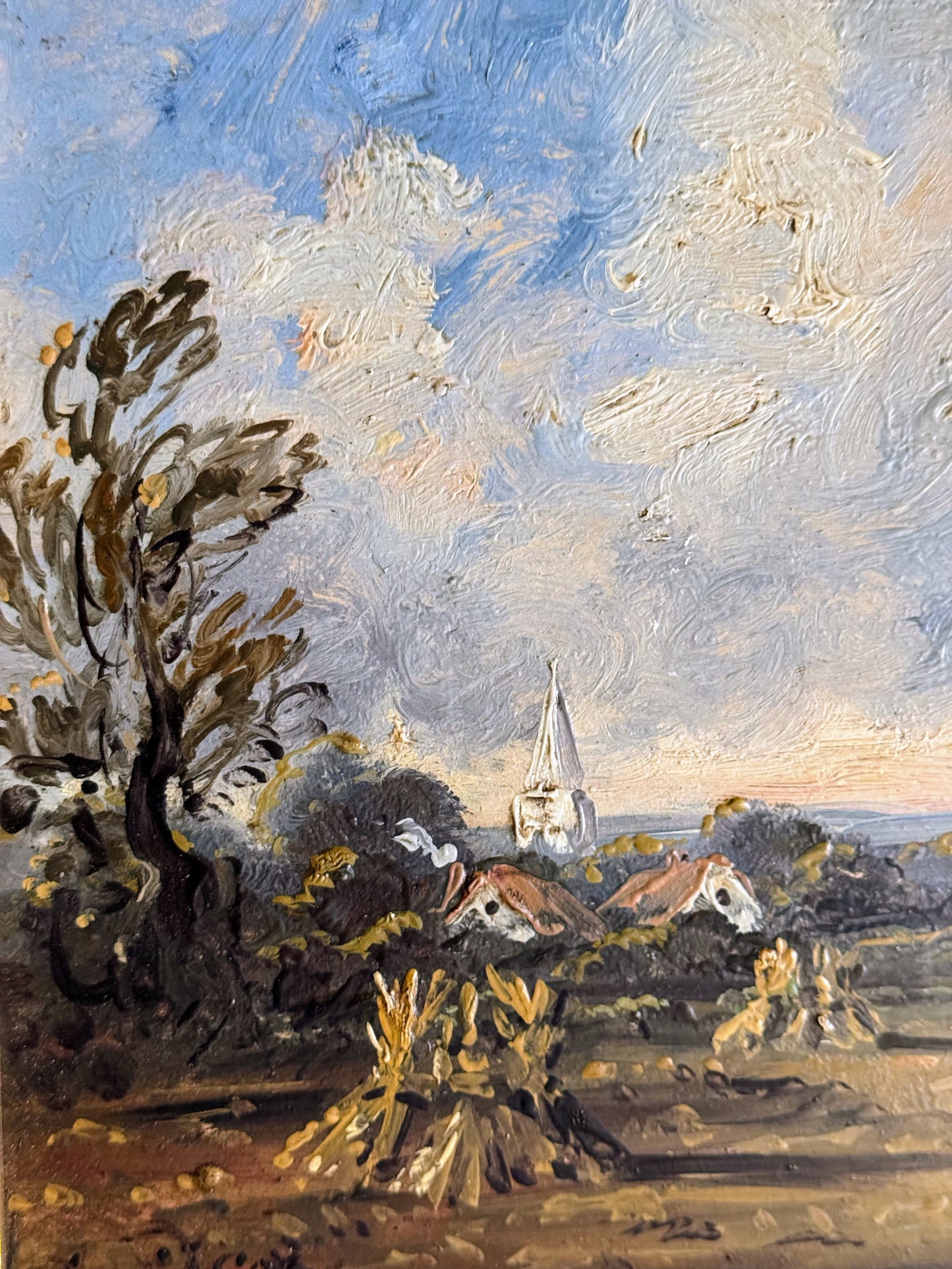 Framed English Windmill Painting
