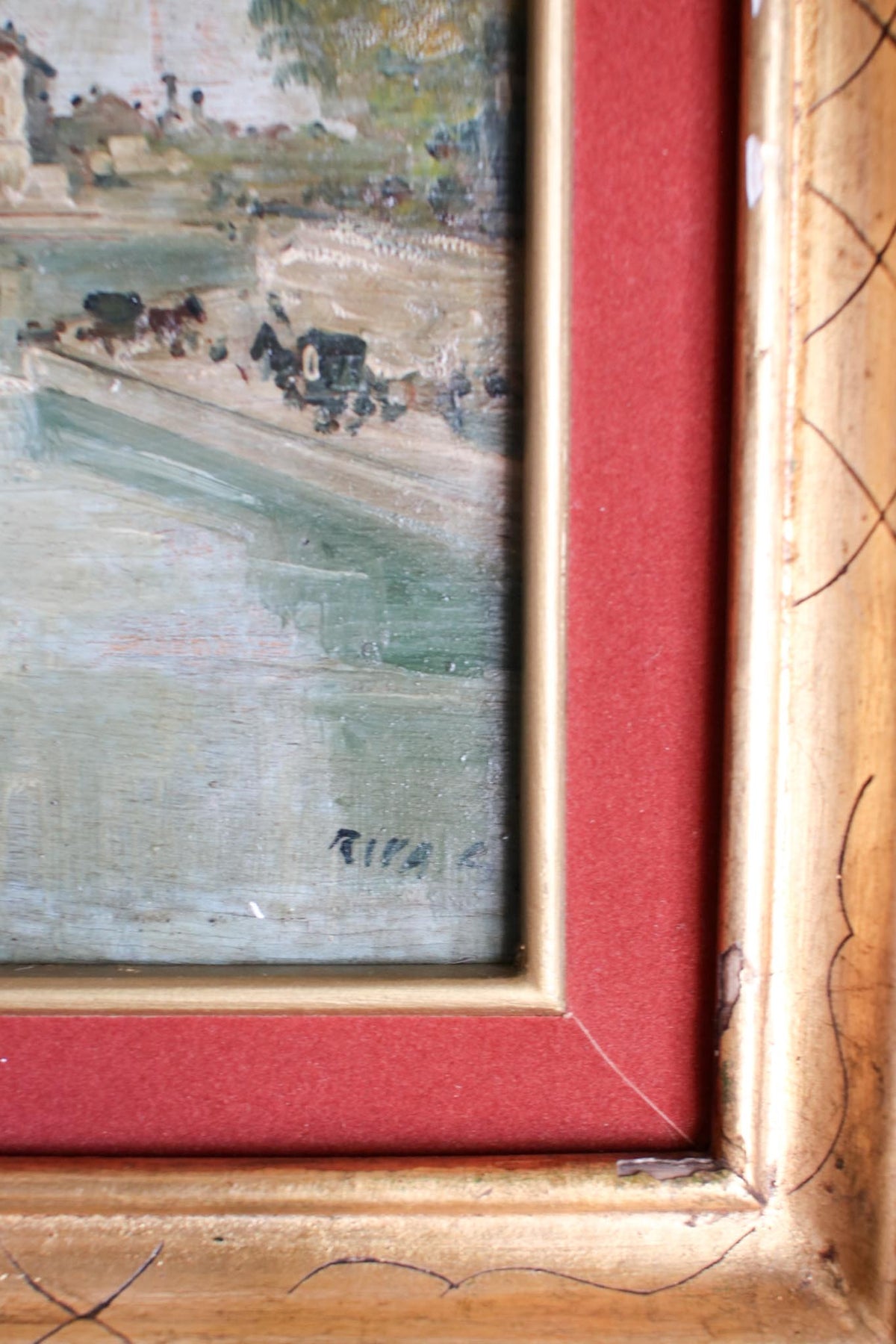 Italian River Scene in Gold Frame
