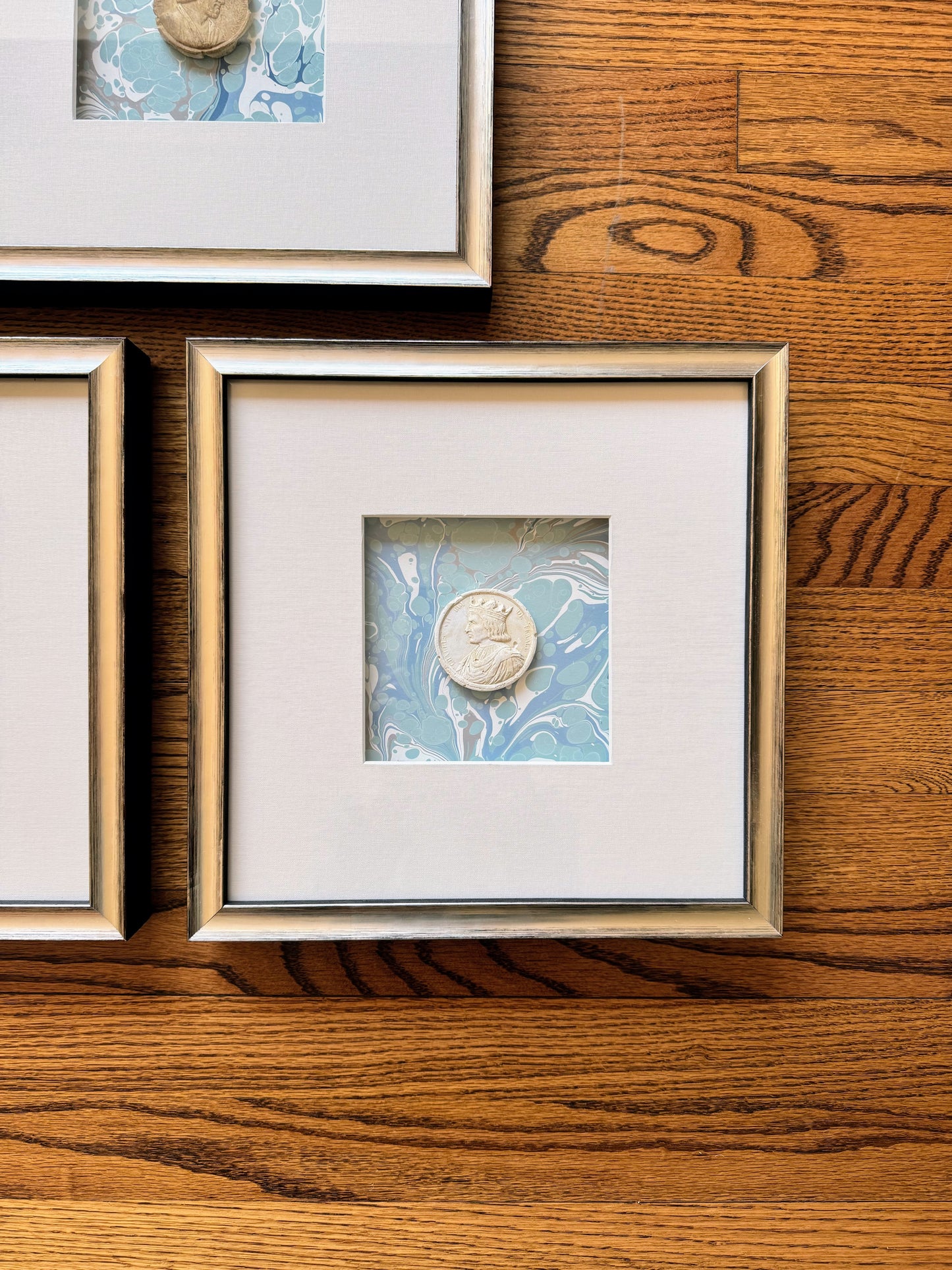 Framed Intaglios Mounted on Marbled Paper