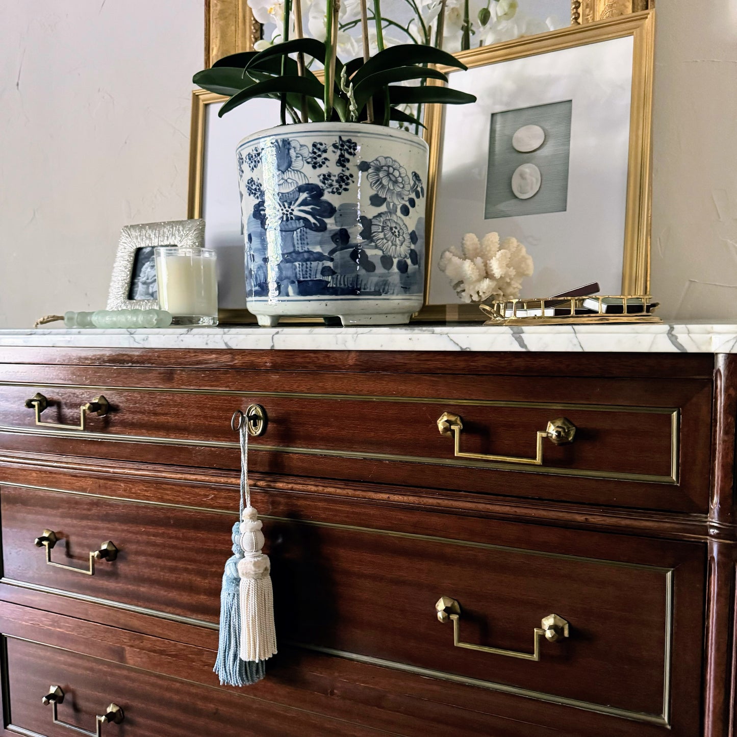 Blue & White Lotus Orchid Cache Pot