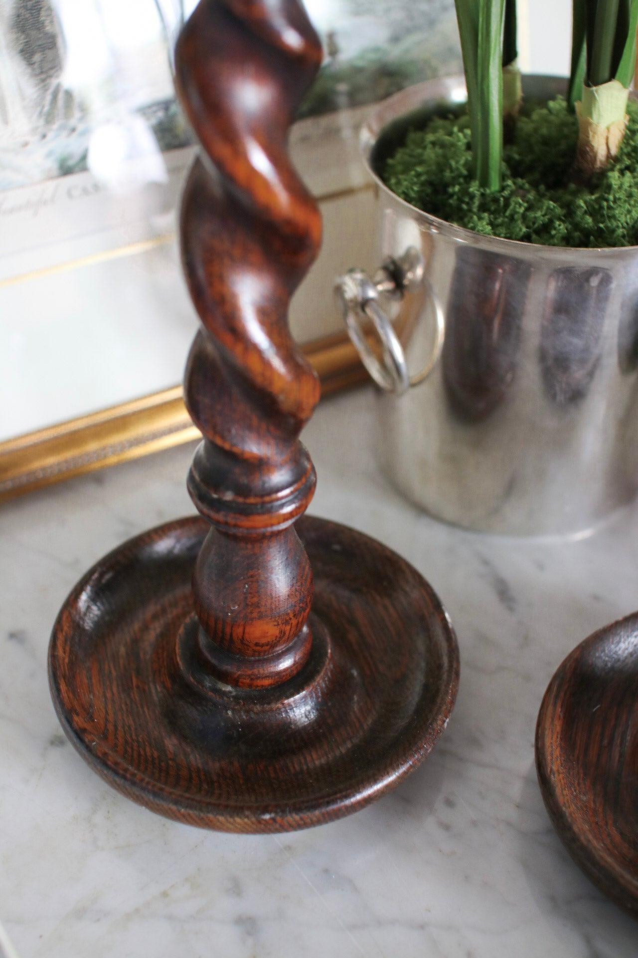 Pair of English Barley Twist Candlesticks