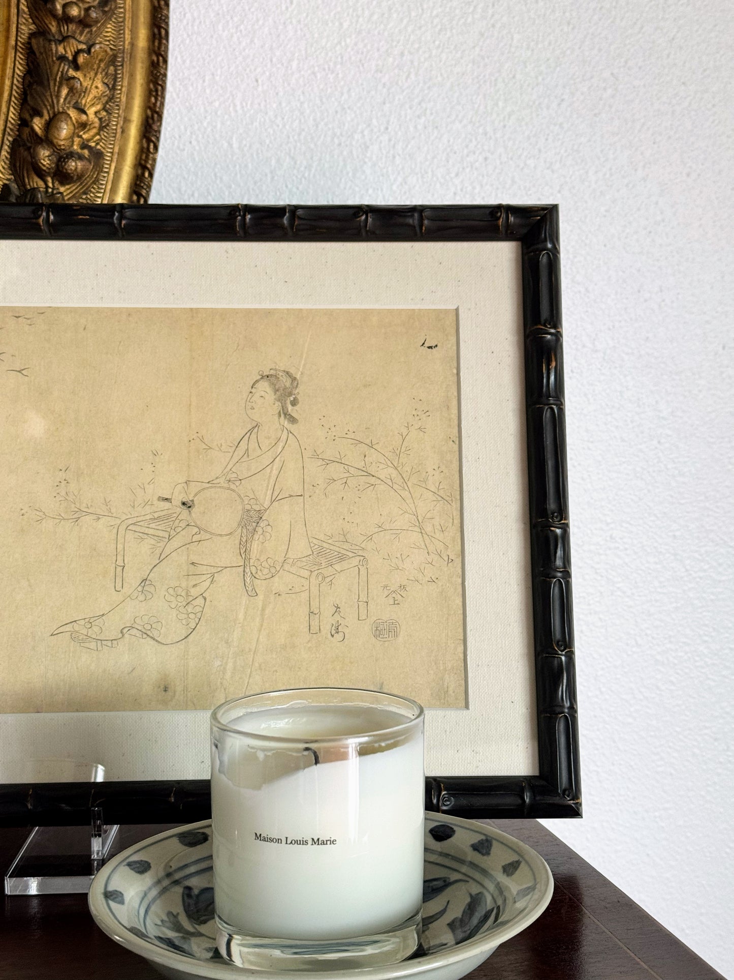 Bamboo Framed Ink Drawing on Rice Paper
