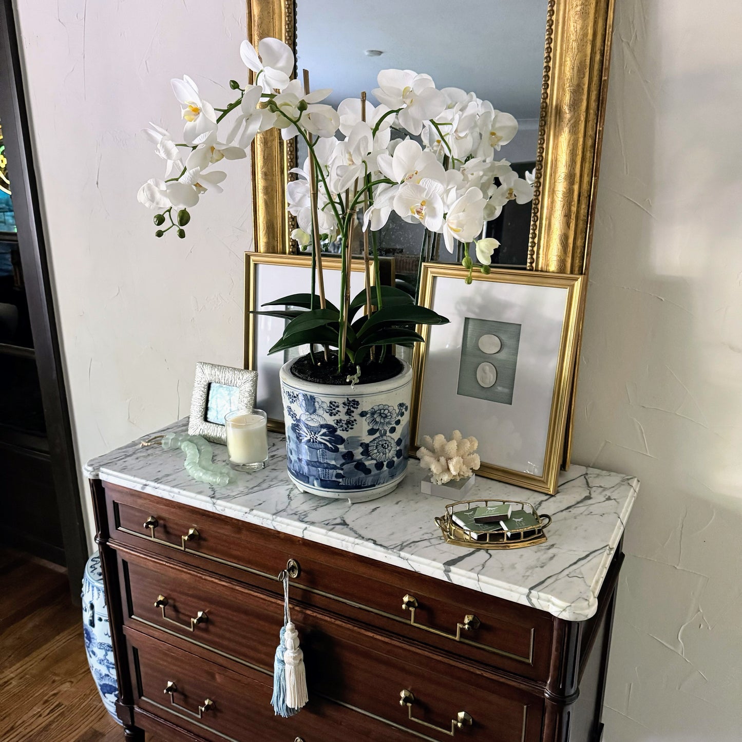 Blue & White Lotus Orchid Cache Pot