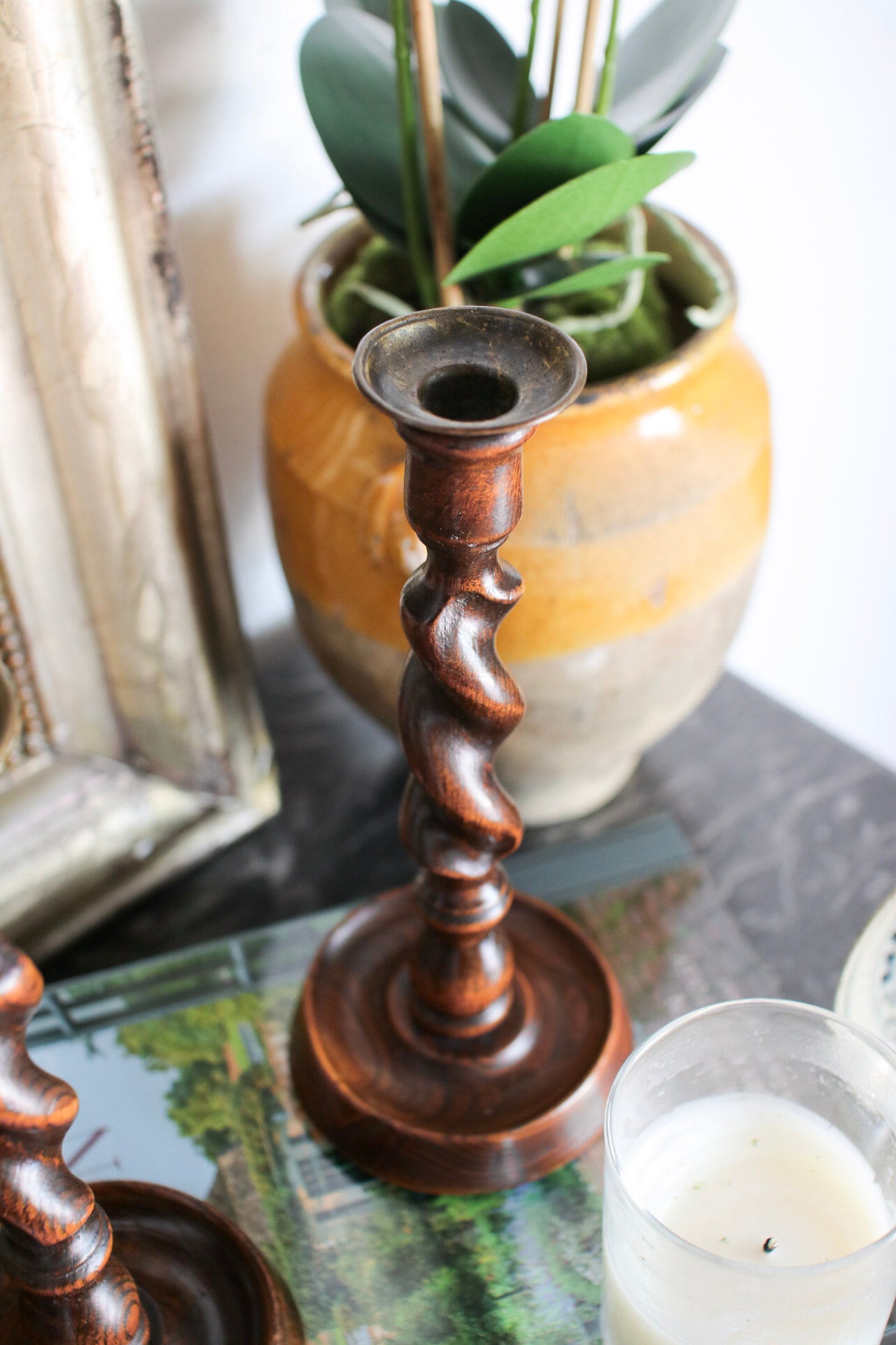 Pair of English Barley Twist Candlesticks