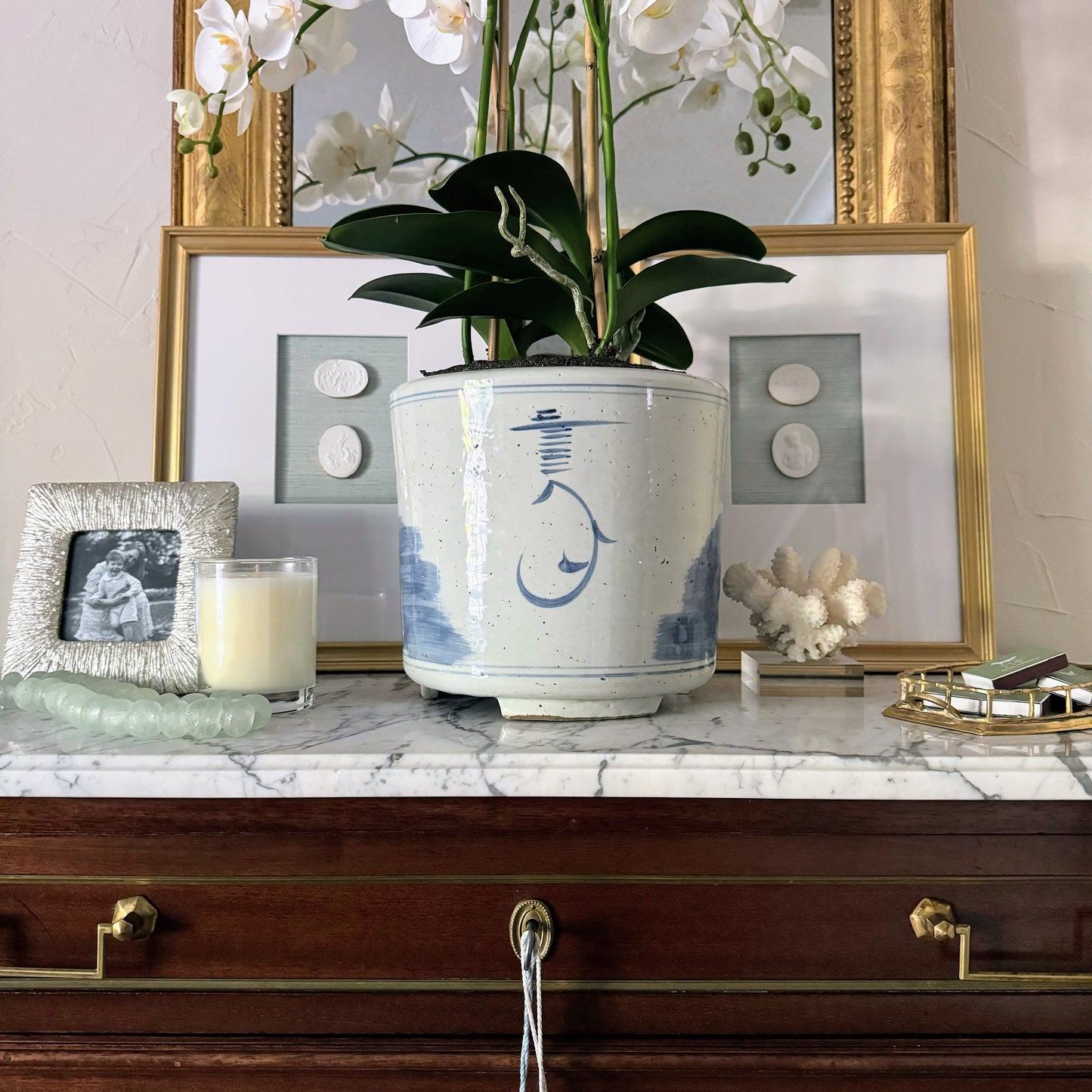 Blue & White Lotus Orchid Cache Pot