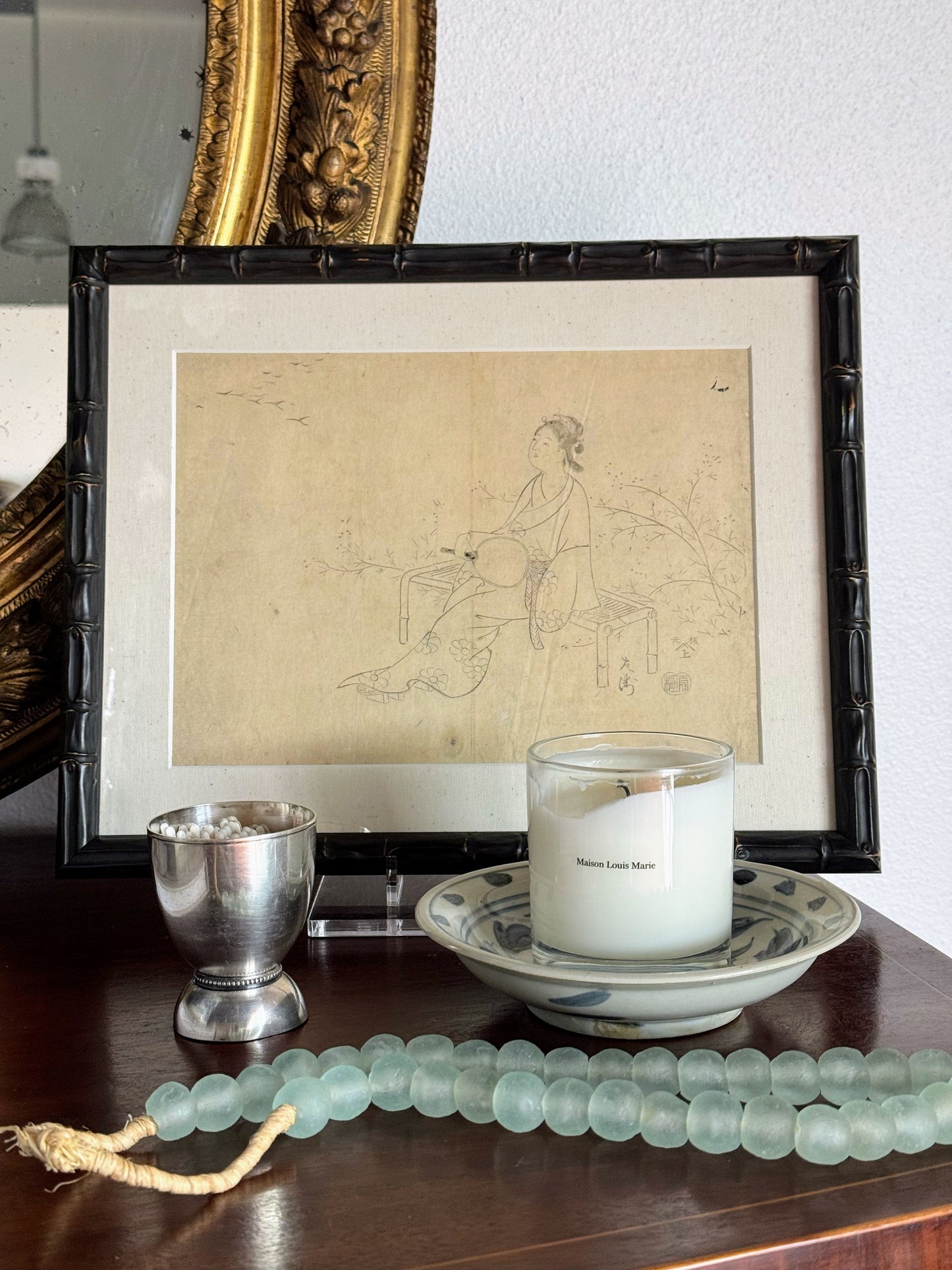 Bamboo Framed Ink Drawing on Rice Paper