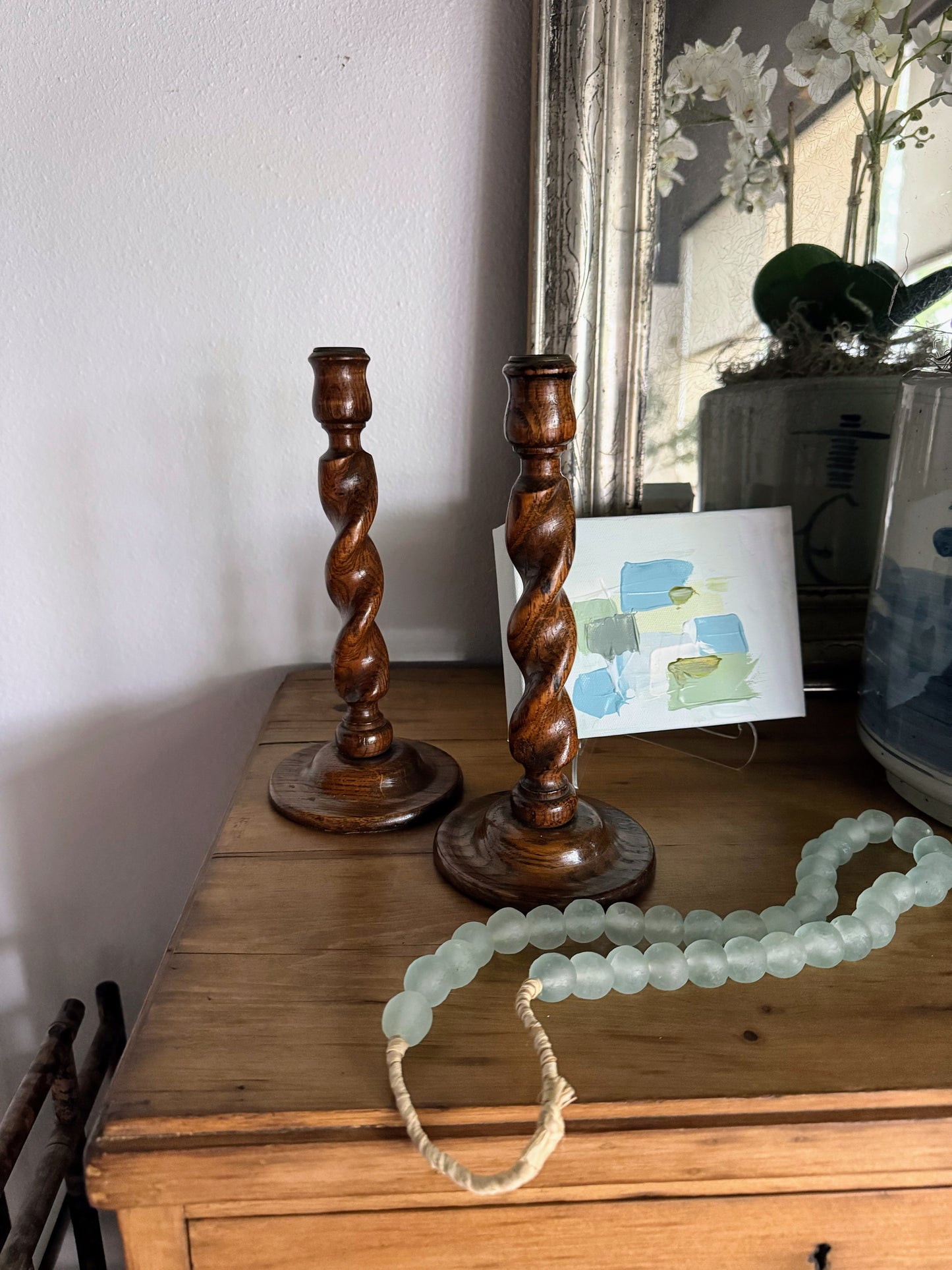 Pair of English Barley Twist Candlesticks