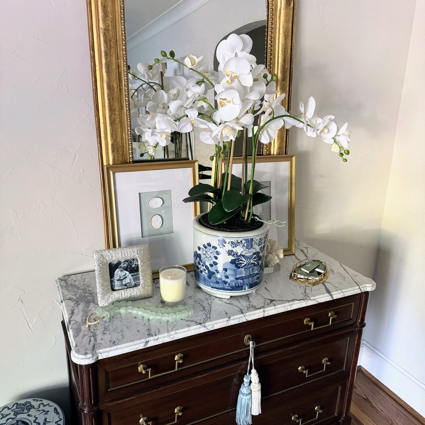 Blue & White Lotus Orchid Cache Pot