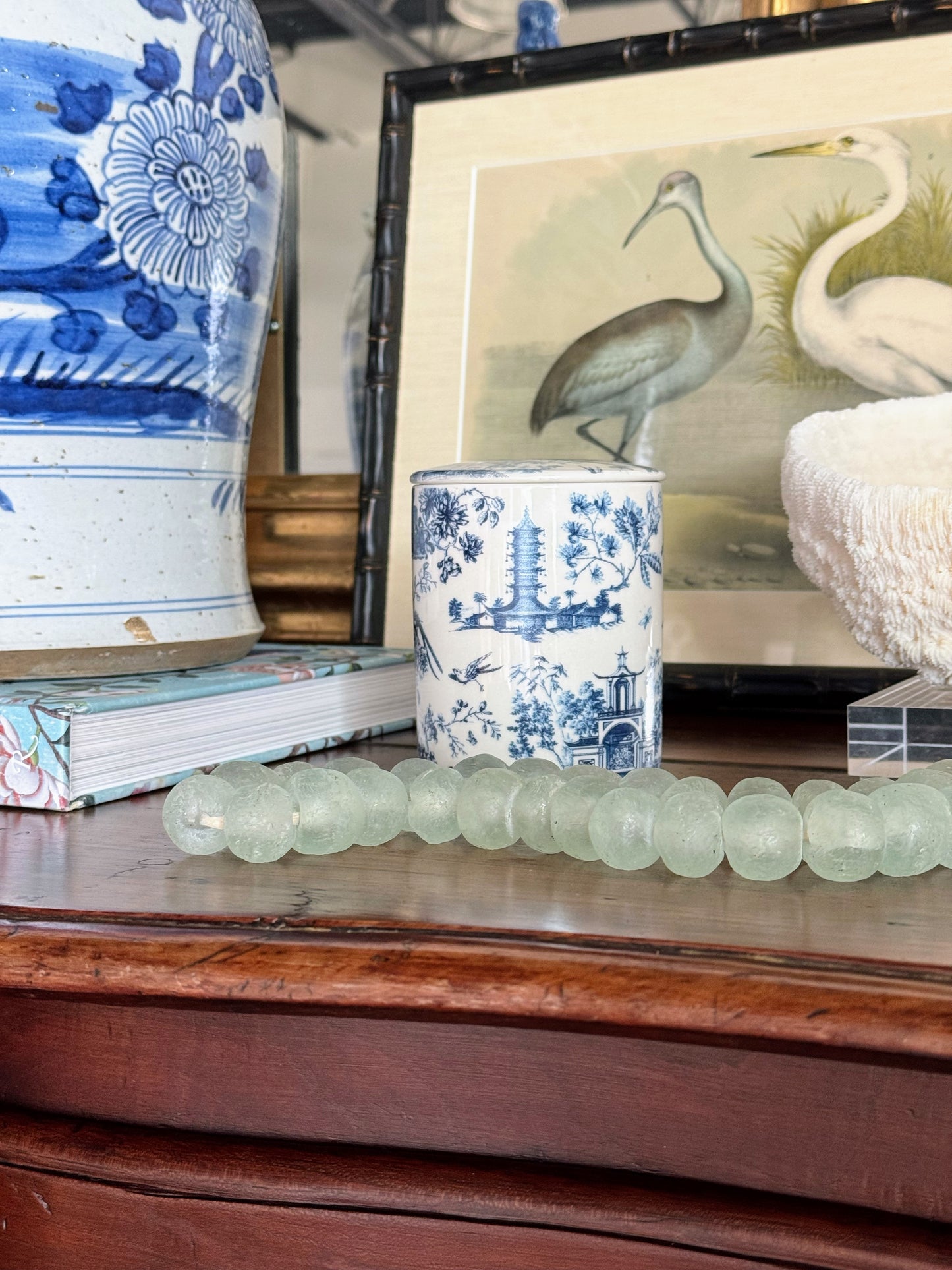 Navy Chinoiserie Toile Pattern Candle