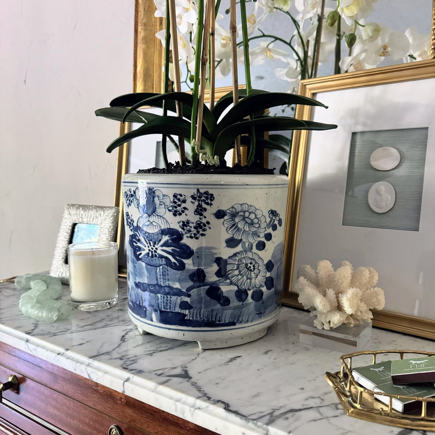 Blue & White Lotus Orchid Cache Pot