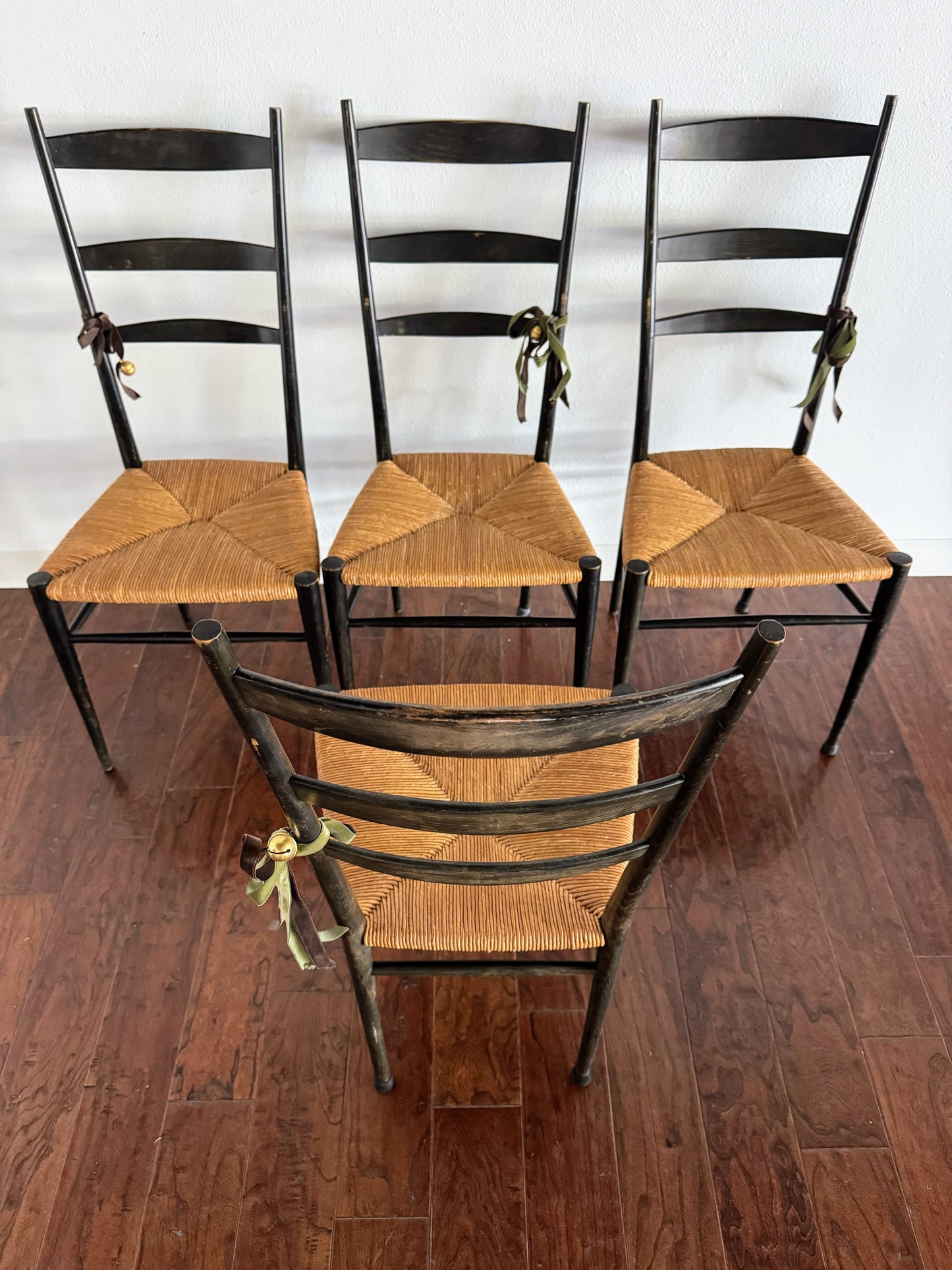 Set of Italian Chairs with Rush Seats