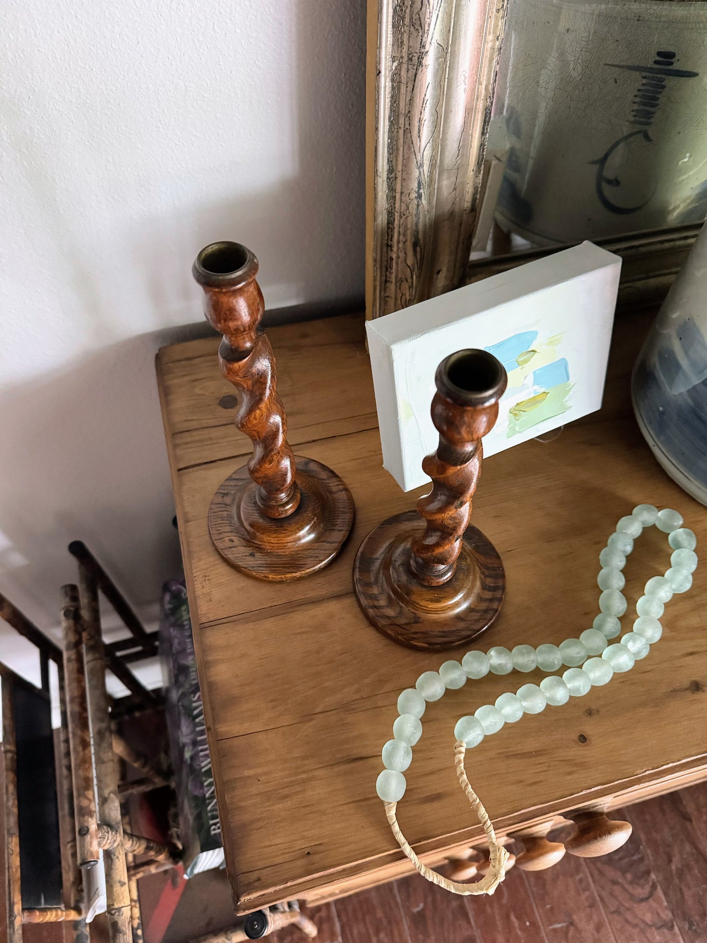Pair of English Barley Twist Candlesticks