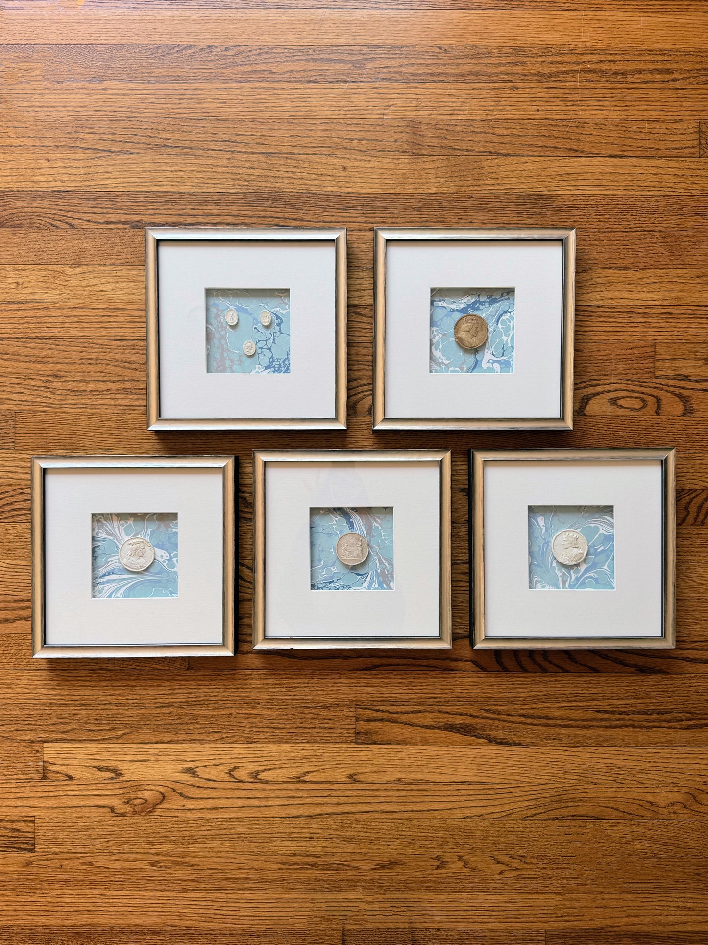 Framed Intaglios Mounted on Marbled Paper