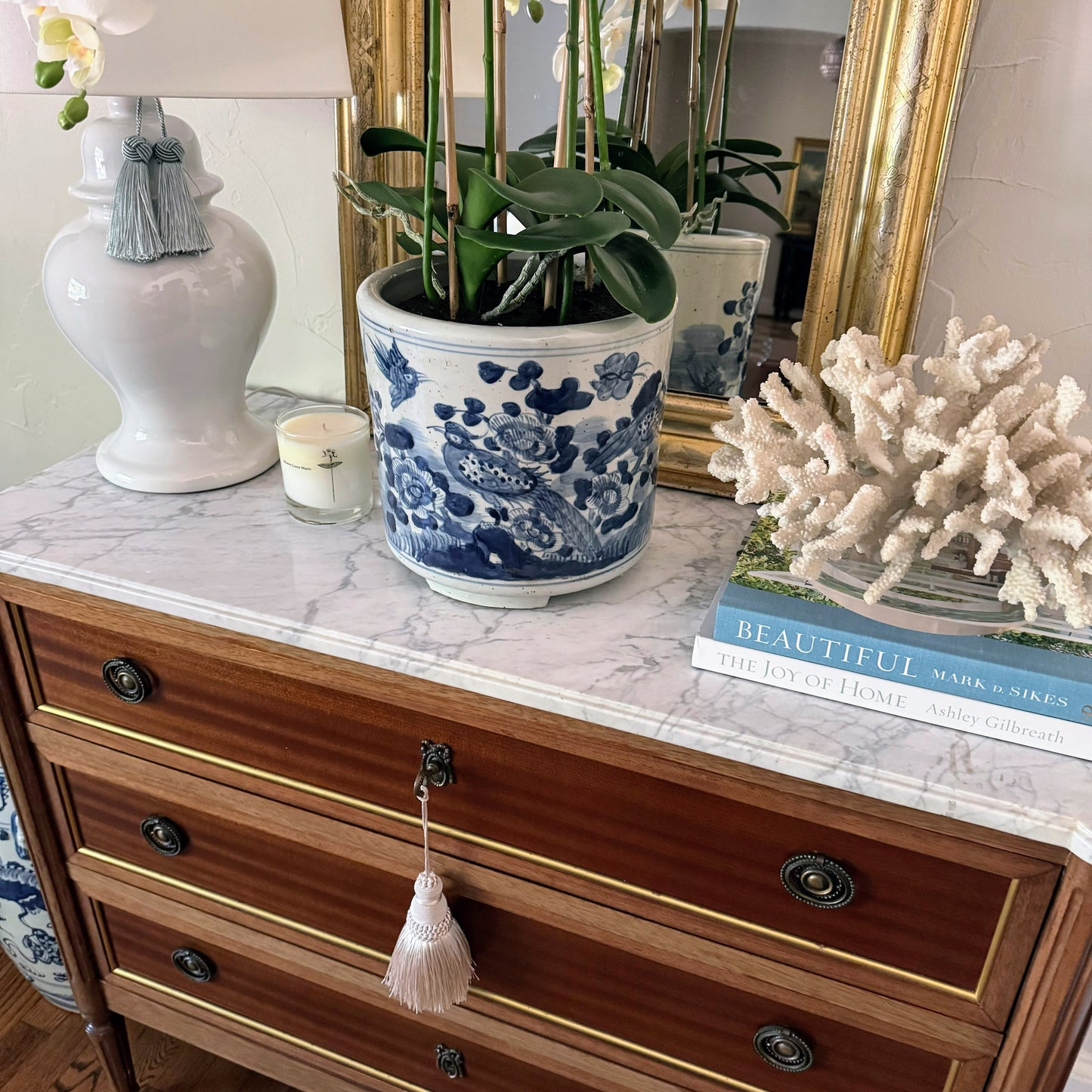 Blue & White Bird Motif Orchid Cache Pot