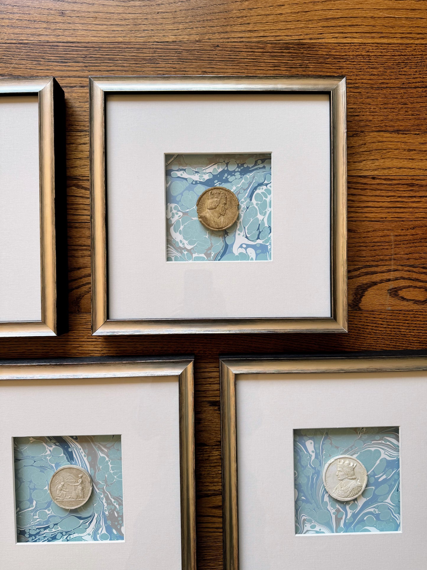 Framed Intaglios Mounted on Marbled Paper