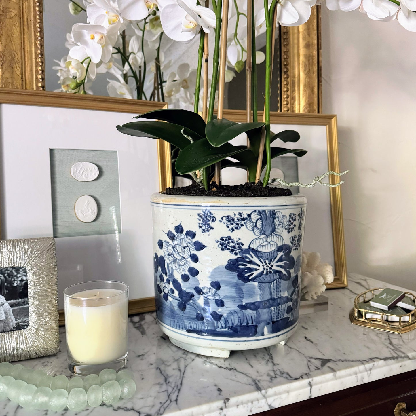 Blue & White Lotus Orchid Cache Pot