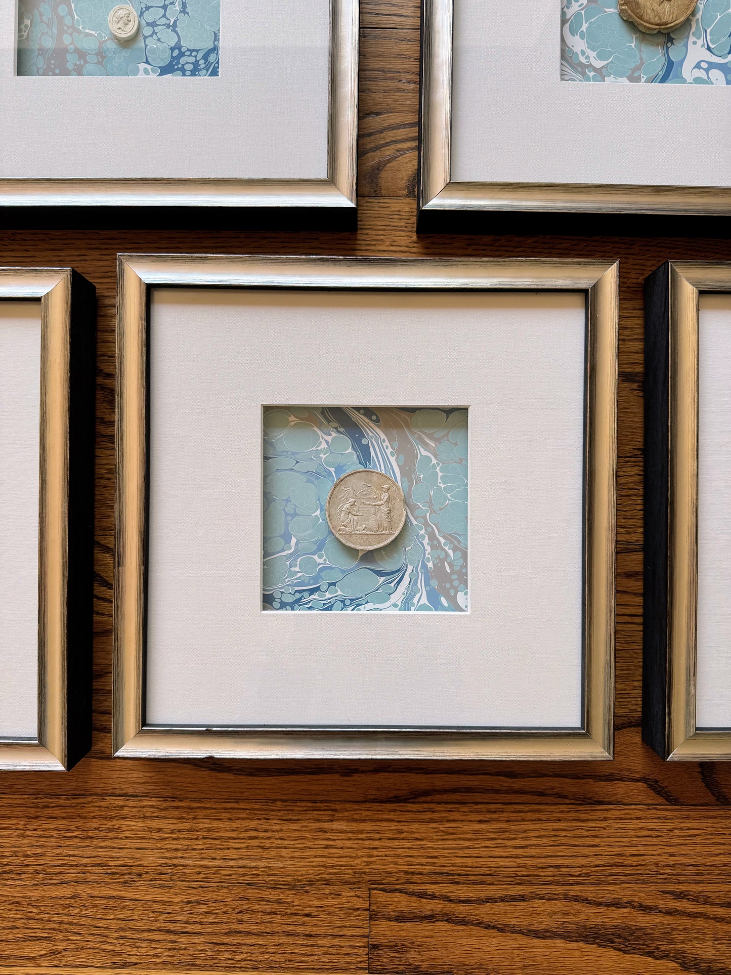 Framed Intaglios Mounted on Marbled Paper