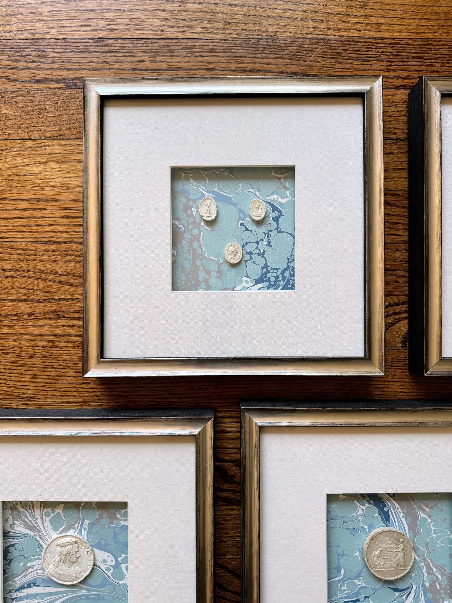 Framed Intaglios Mounted on Marbled Paper