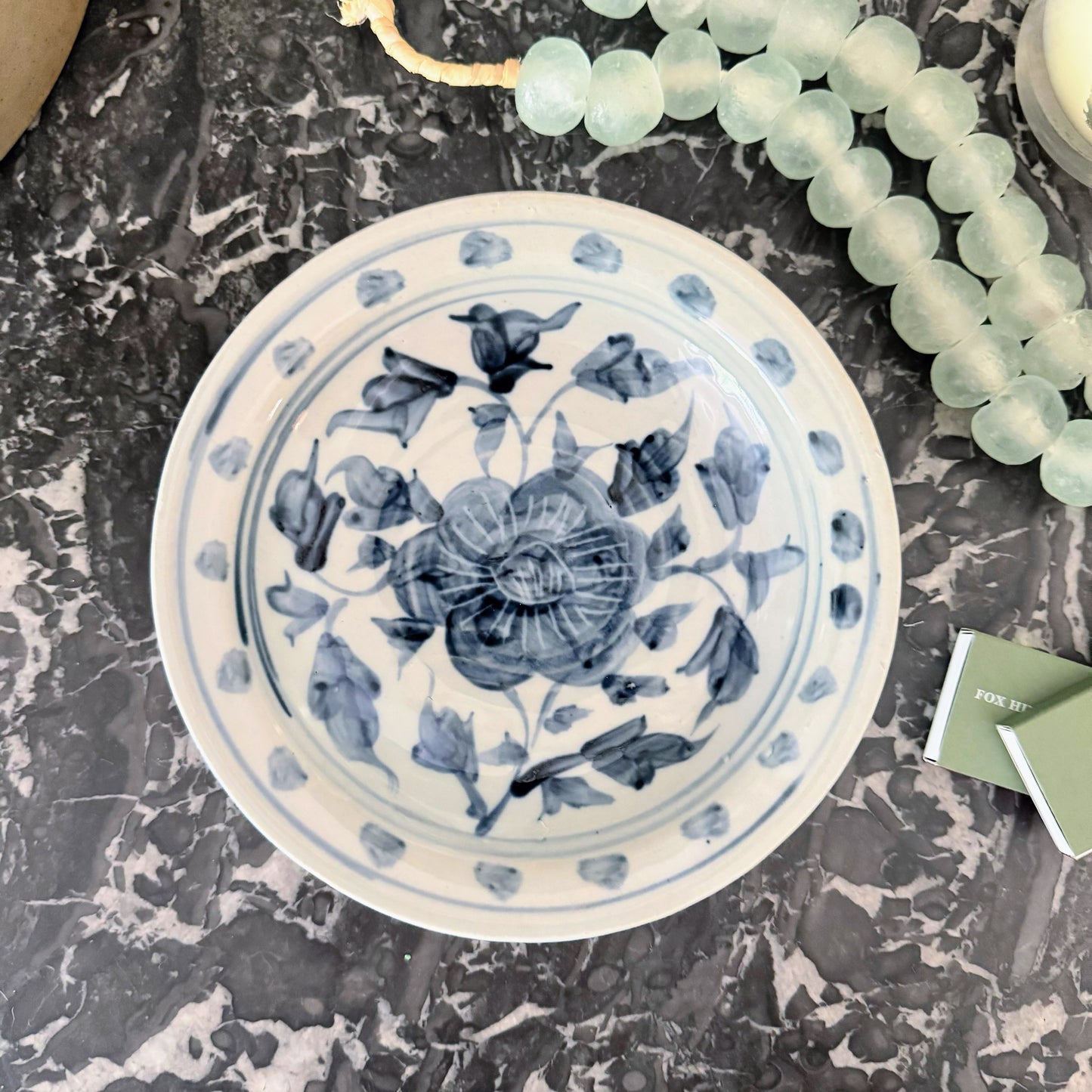 Rose Blue & White Dish