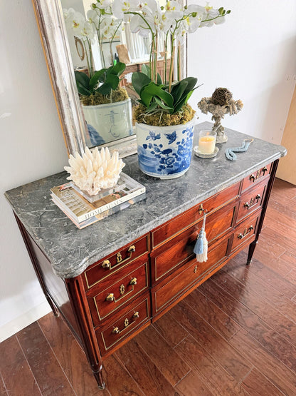 Antique French Louis XVI Grey Marble Top Commode