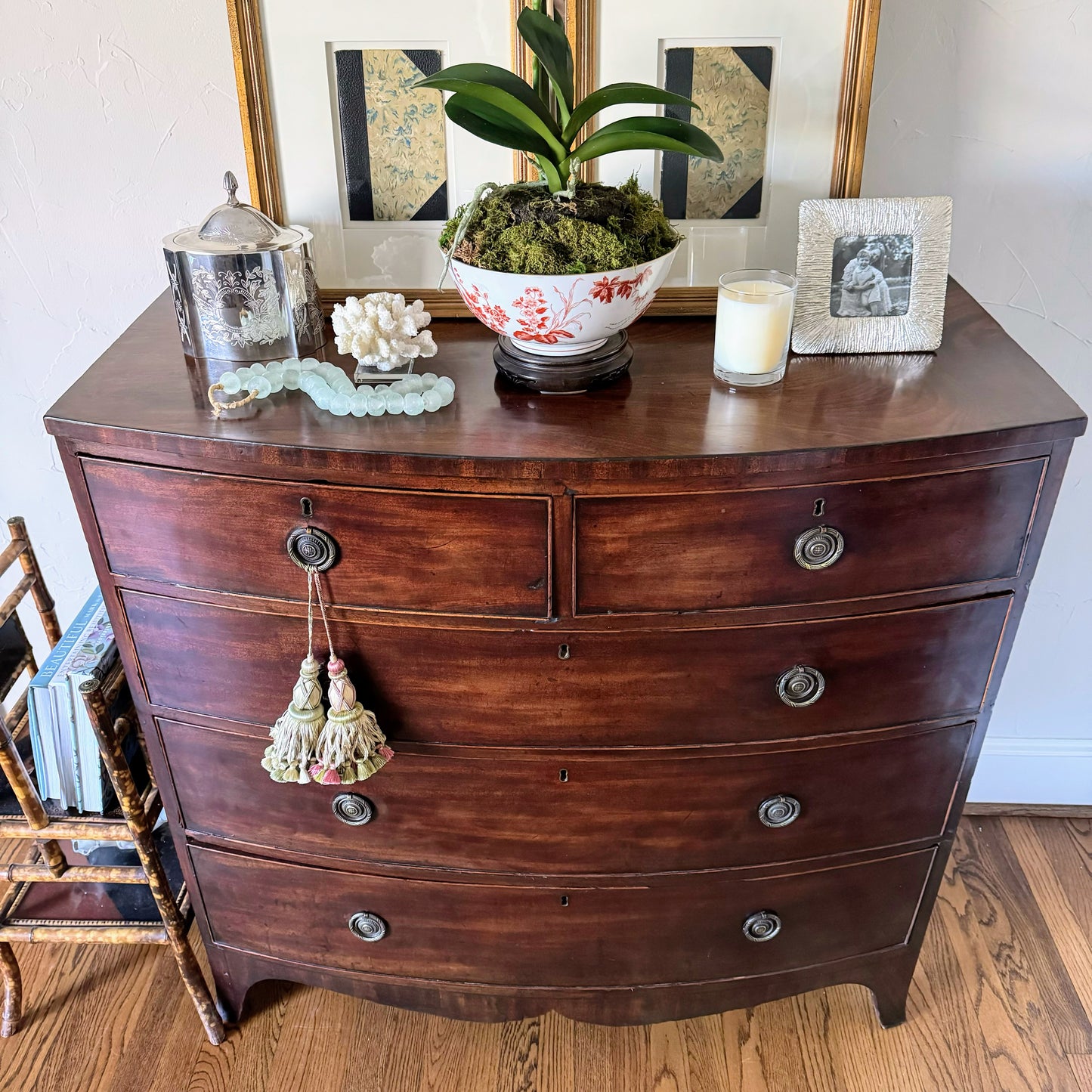 Antique English Bow Front Dresser with Round Pulls