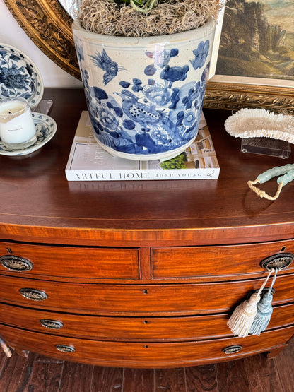 Antique English Bowfront Chest of Drawers with Inlay
