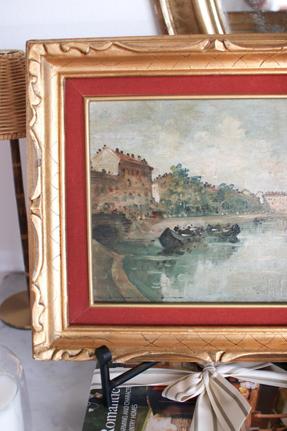 Italian River Scene in Gold Frame
