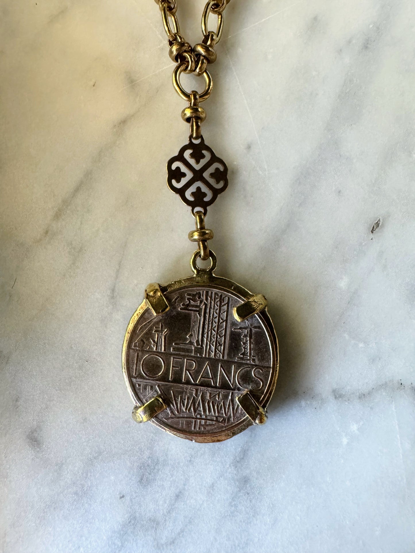 Vintage Coin Necklace: French 1980