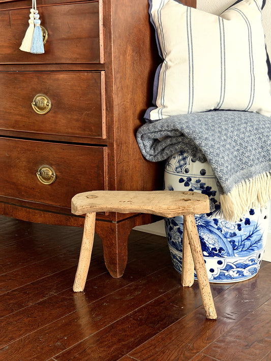 French Petite Bleached Tripod Stool