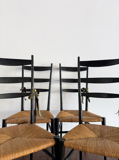 Set of Italian Chairs with Rush Seats