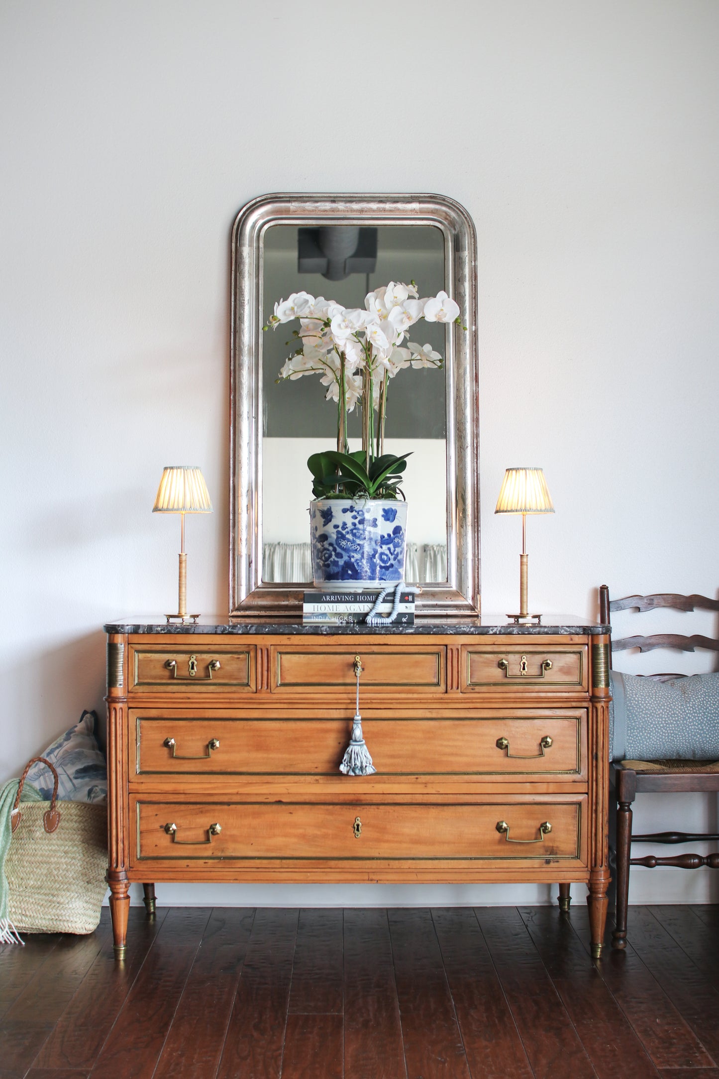 Antique French Louis XVI Grey Marble Top Commode