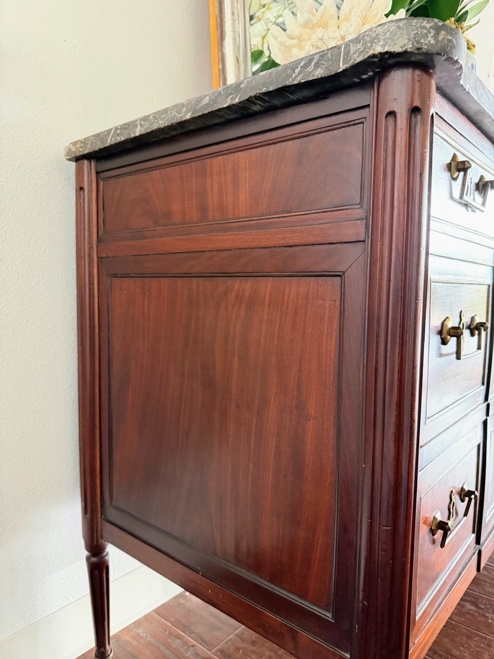 Antique French Louis XVI Grey Marble Top Commode
