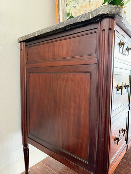 Antique French Louis XVI Grey Marble Top Commode