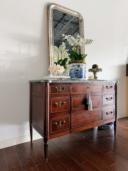 Antique French Louis XVI Grey Marble Top Commode