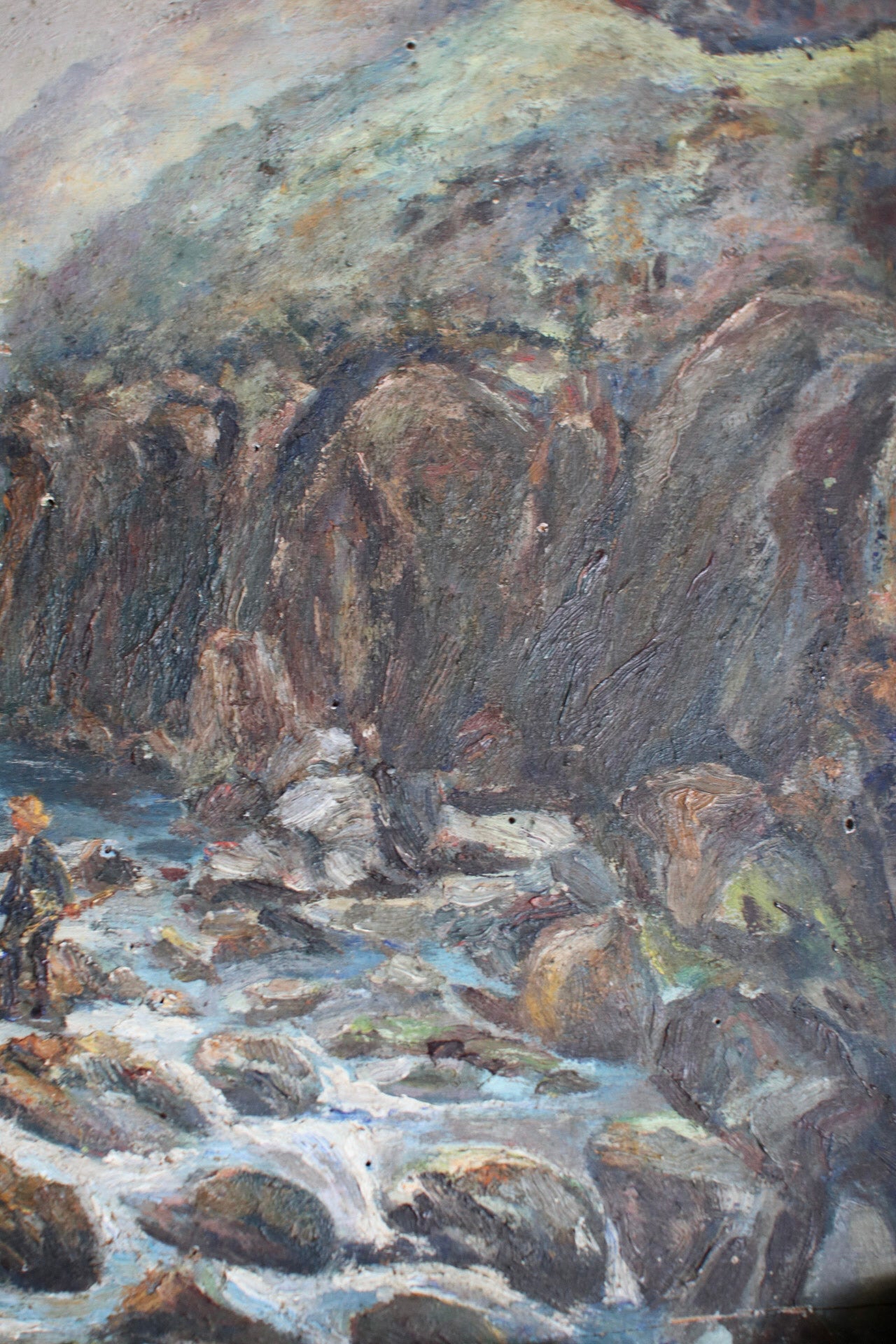 French Painting of Fisherman by River