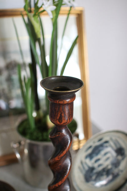Pair of English Barley Twist Candlesticks