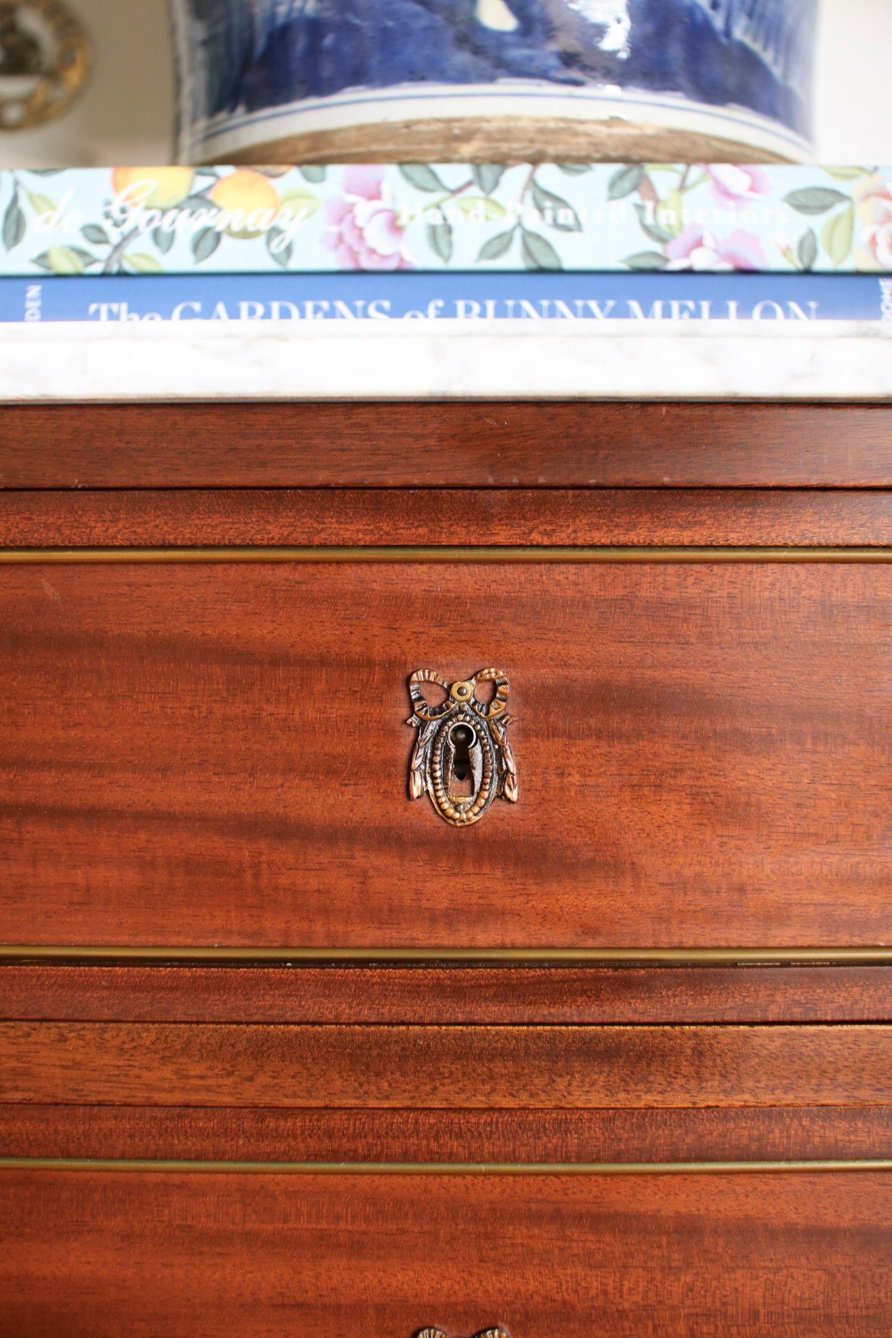 French Louis XVI Style White Marble Top Commode