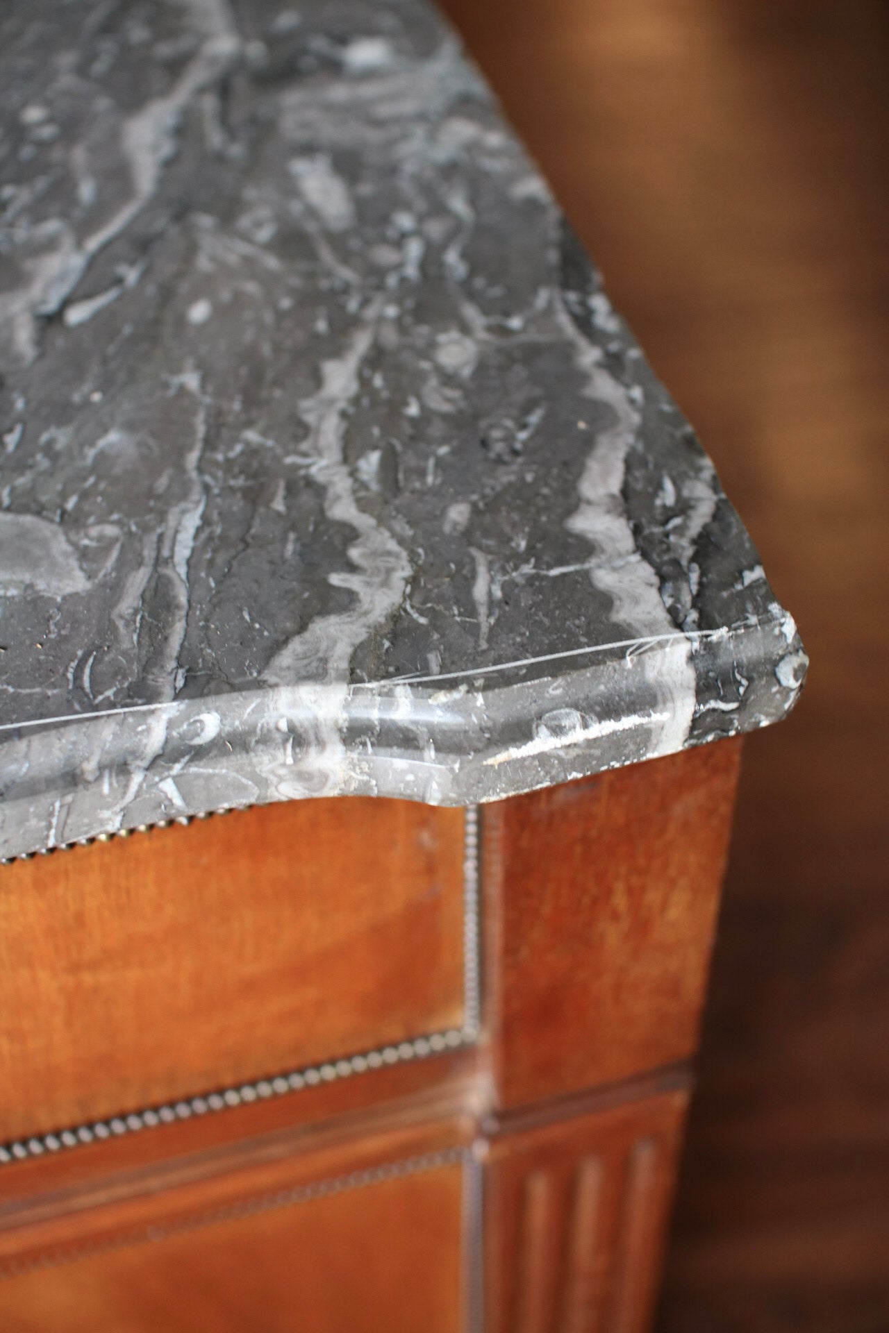 French Louis XVI Style Grey Marble Top Commode