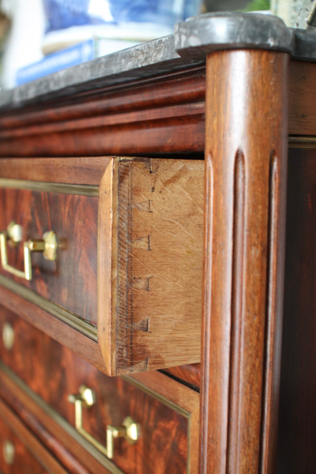 French Louis XVI Grey Marble Top Commode
