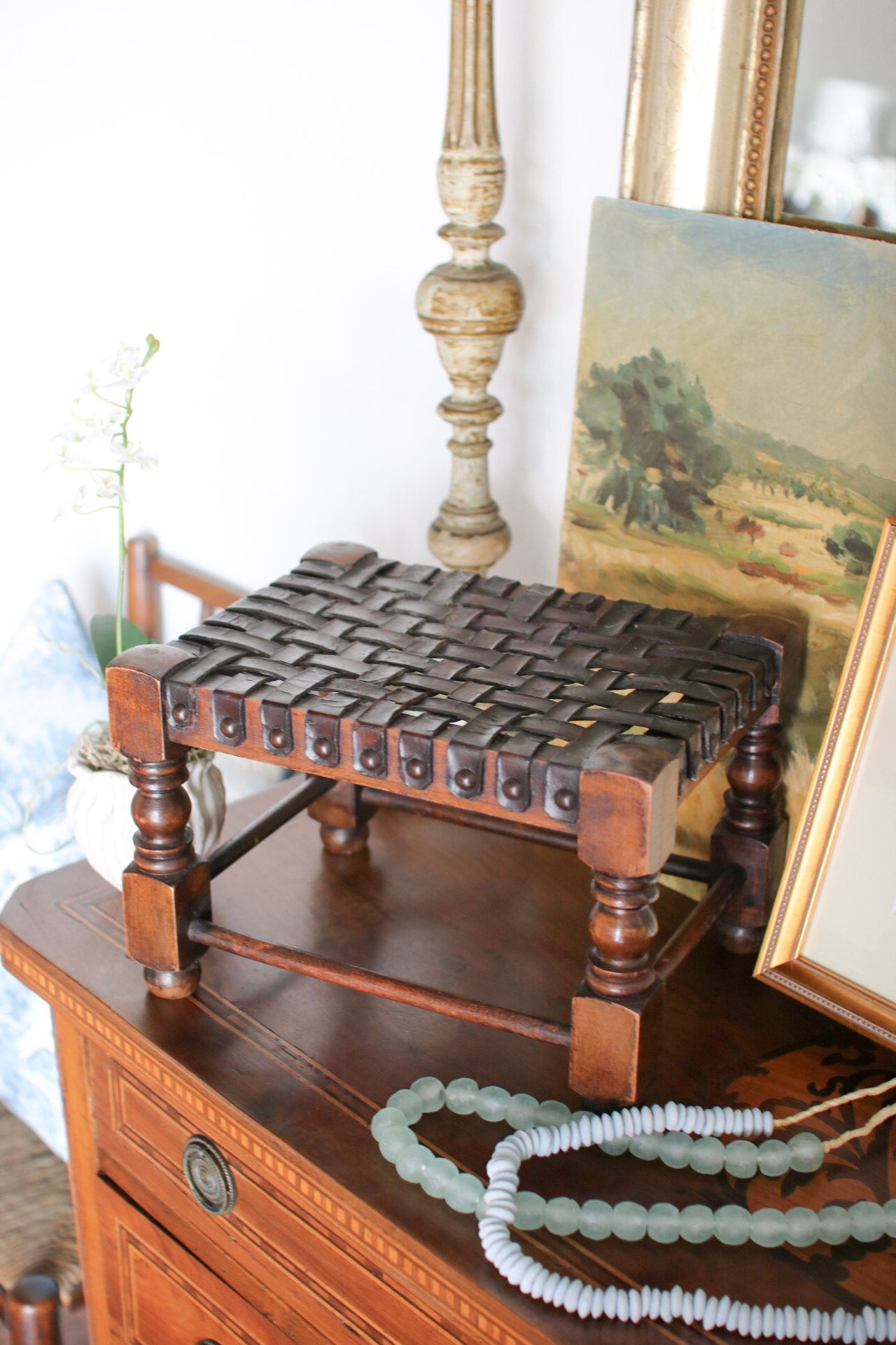 English Leather String Stool