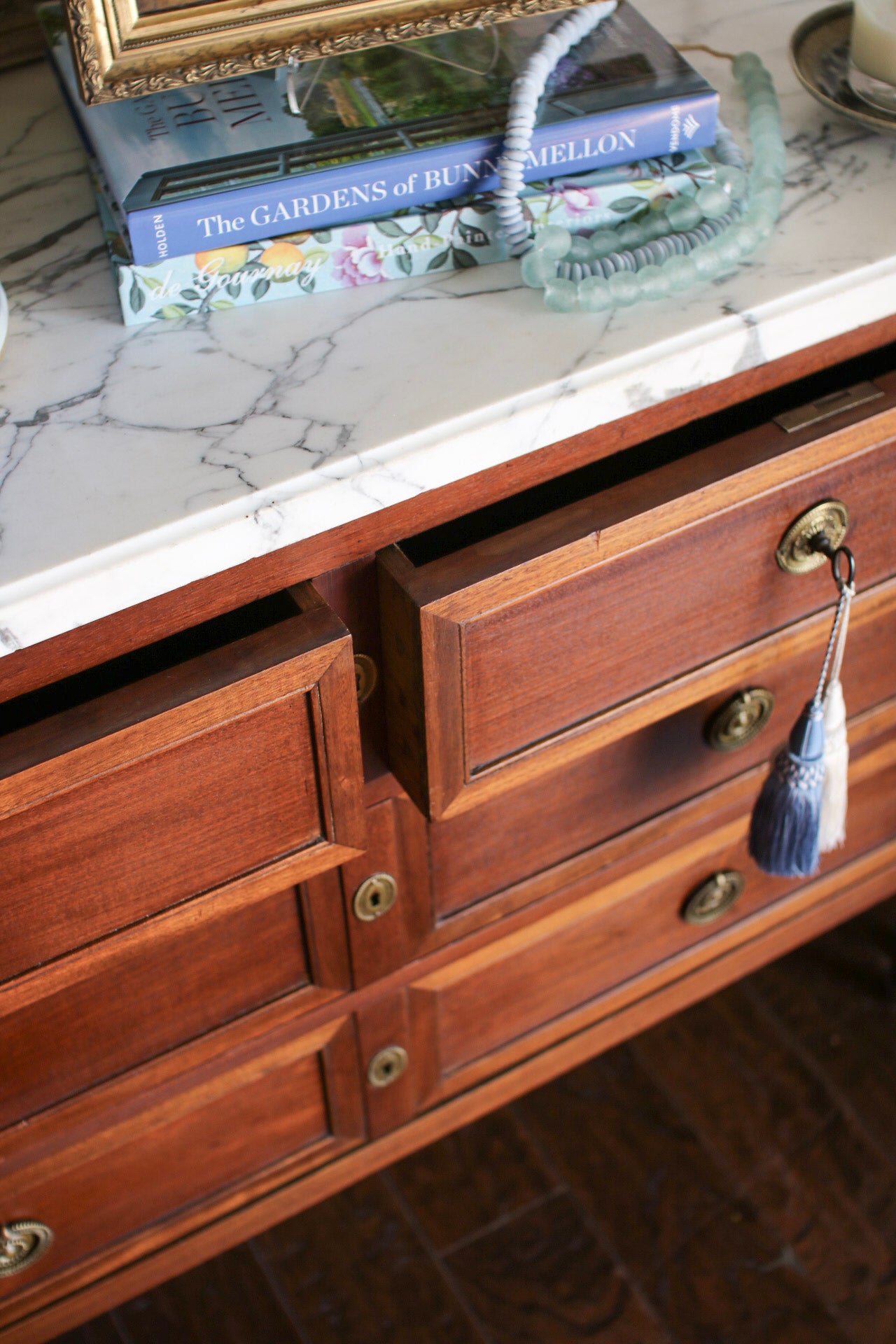 French Louis XVI White Marble Top Commode