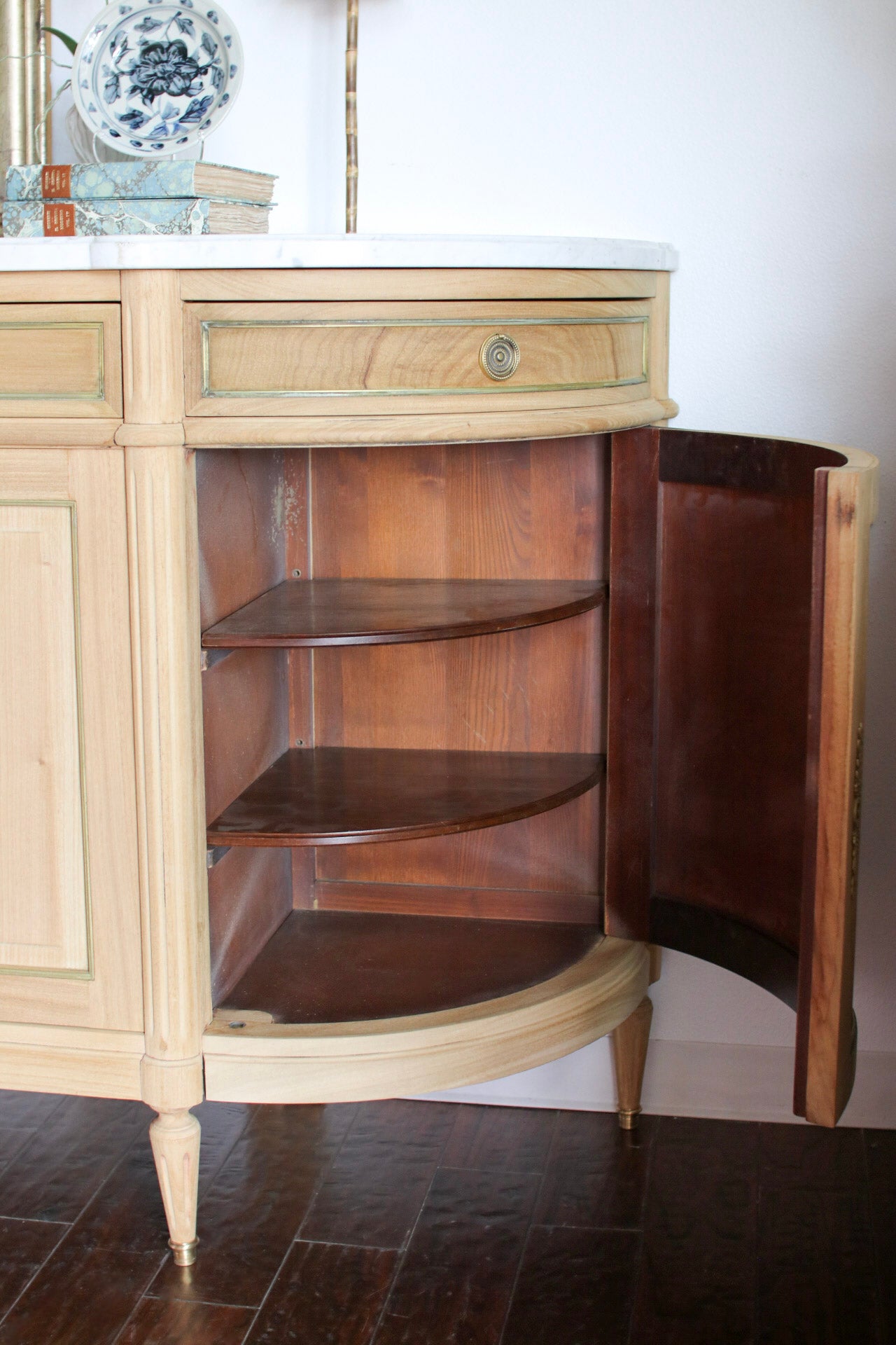 Bleached French Louis XVI White Marble Top Buffet