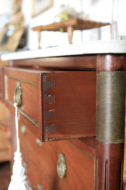 French Louis XVI Style White Marble Top Commode
