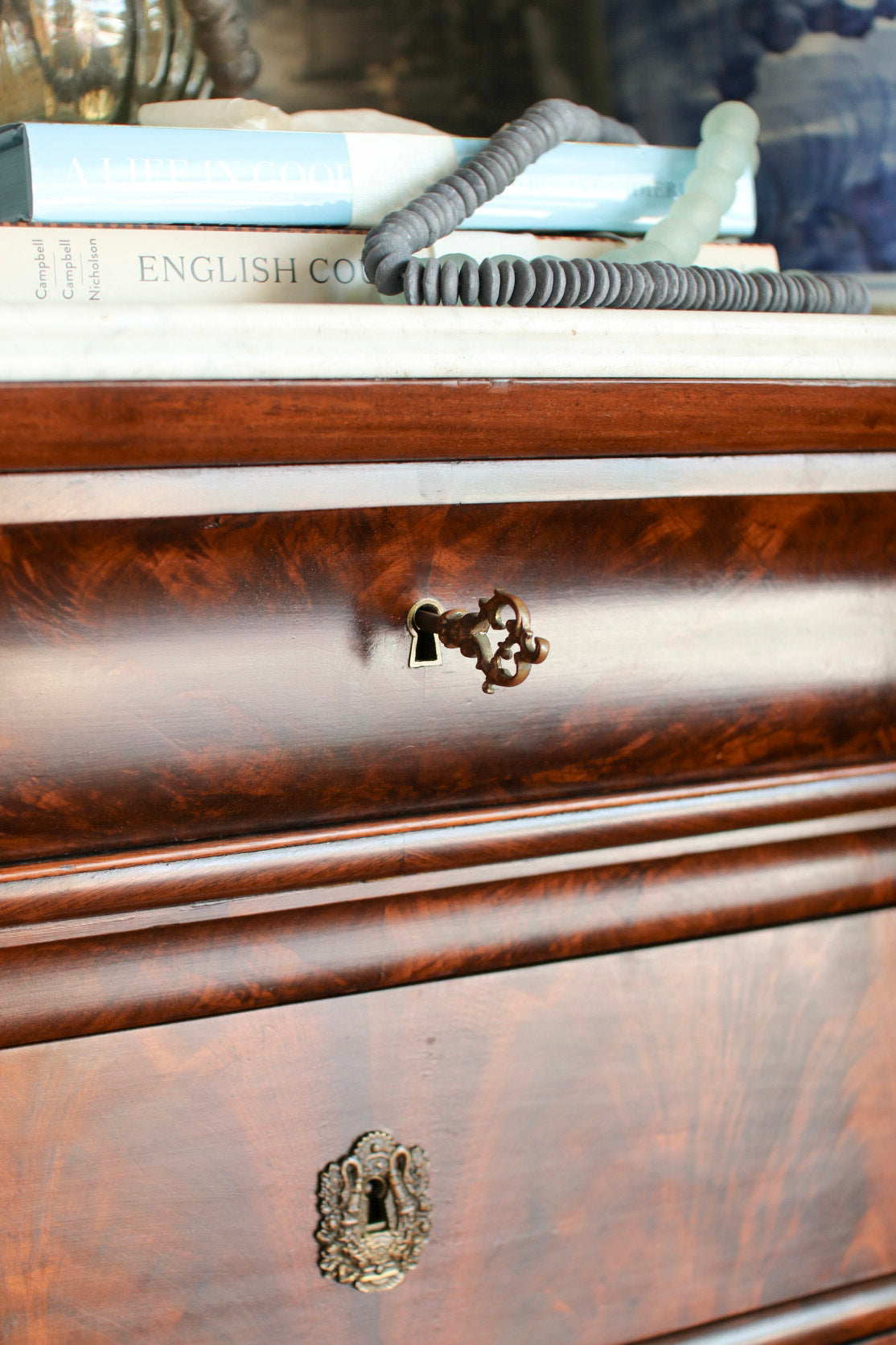 French Louis Philippe White Marble Top Commode