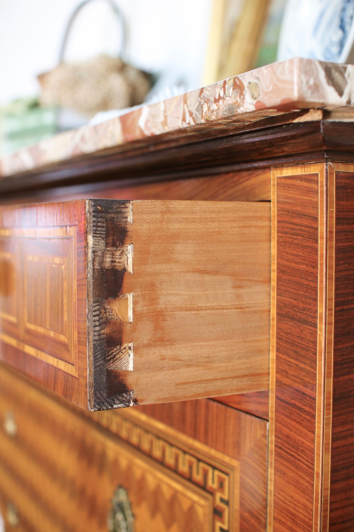 Italian Parquetry Vintage Commode with Pâté Stone