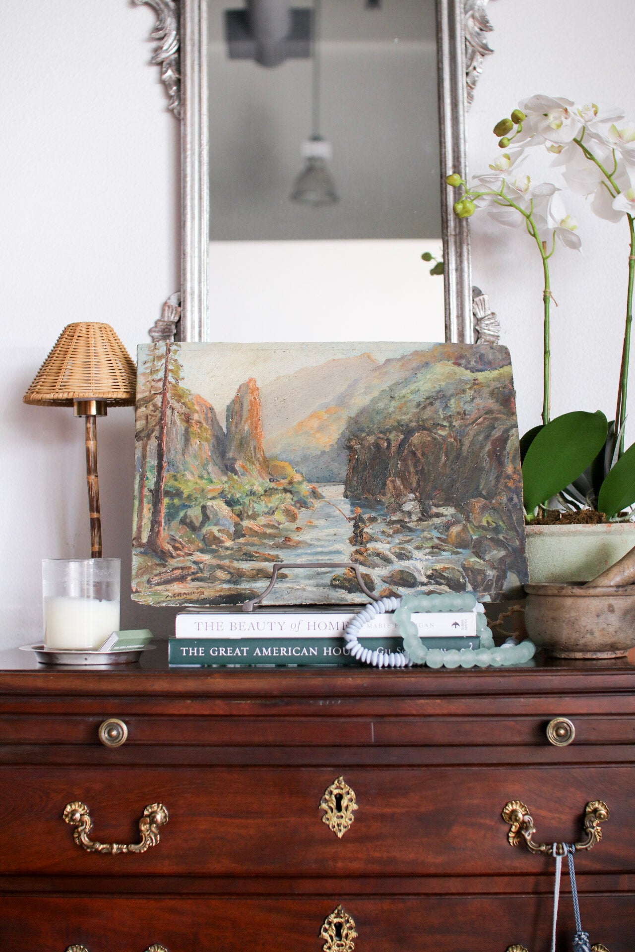 French Painting of Fisherman by River