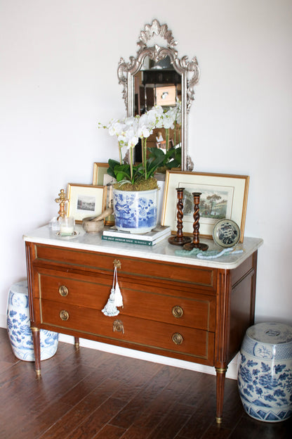 French Louis XVI White Marble Top Commode