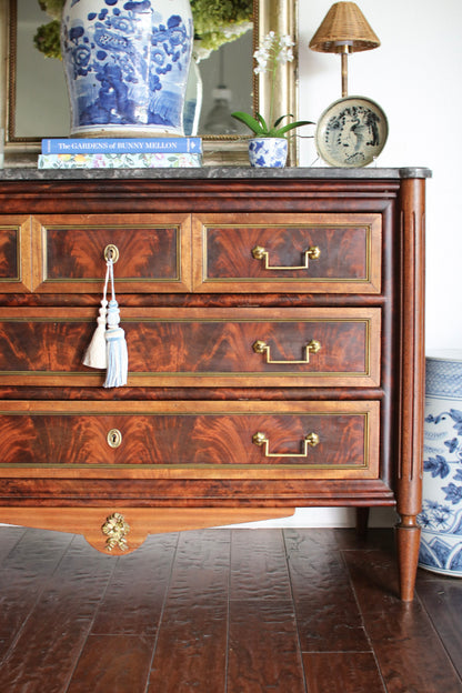 French Louis XVI Grey Marble Top Commode