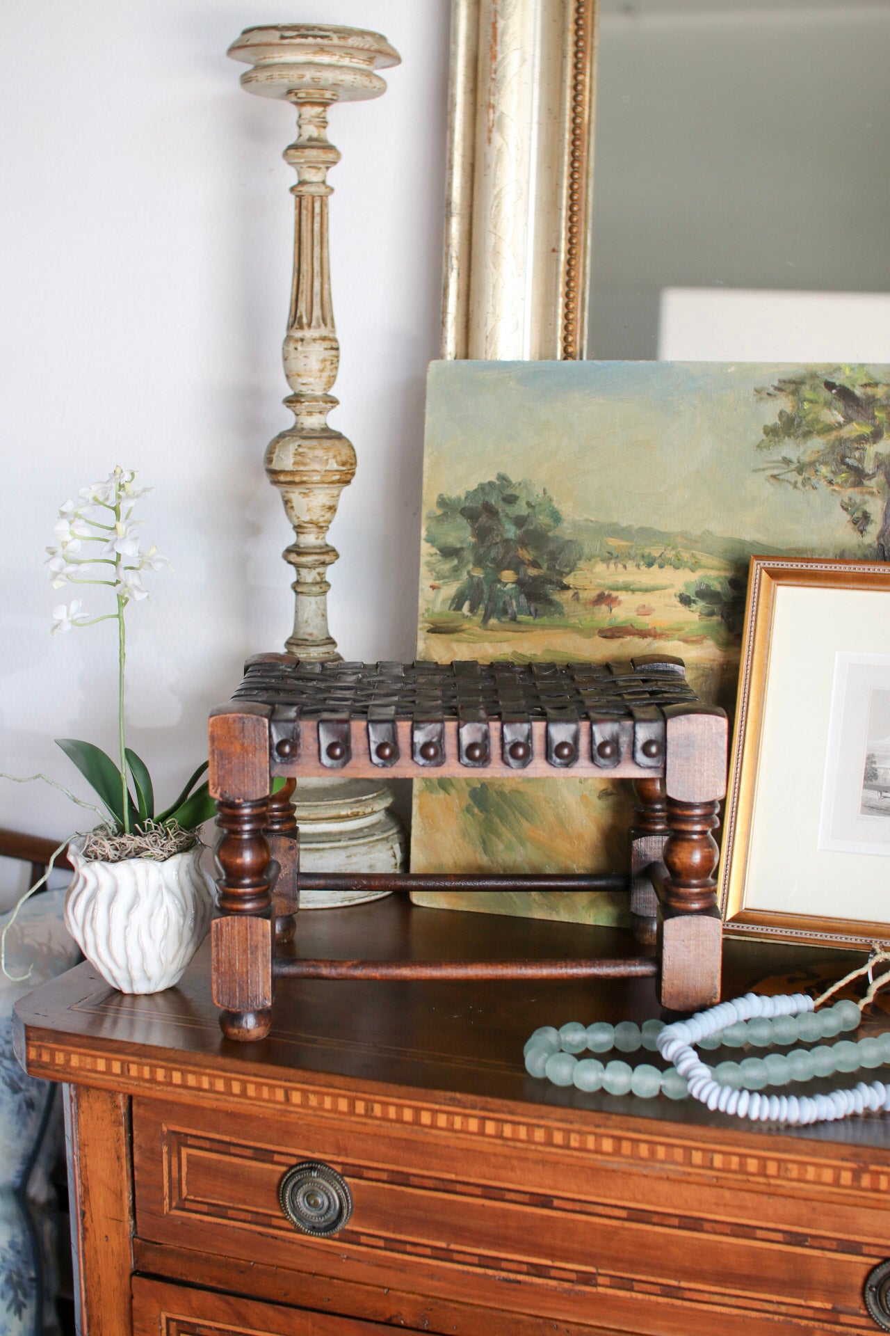 English Leather String Stool