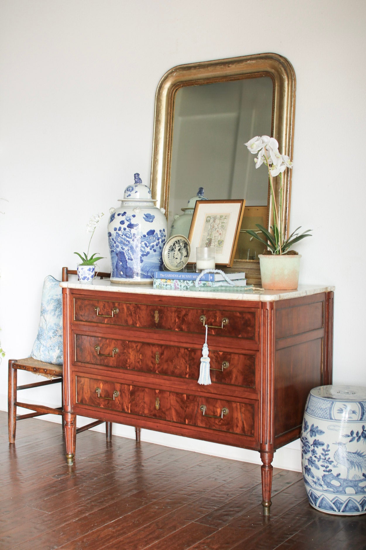 French Louis XVI White Marble Top Commode